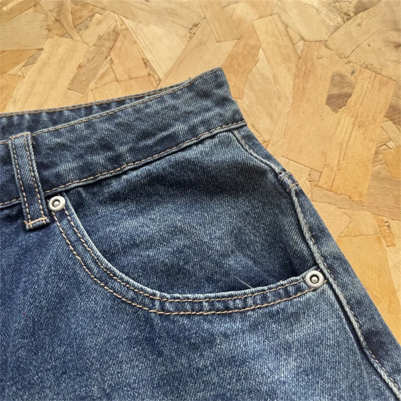 Derschutze جينز الخريف حديقة عدن الرجعية المتعثرة المطرزة الدنيم ملابس رجالية النساء السراويل الطويلة #6