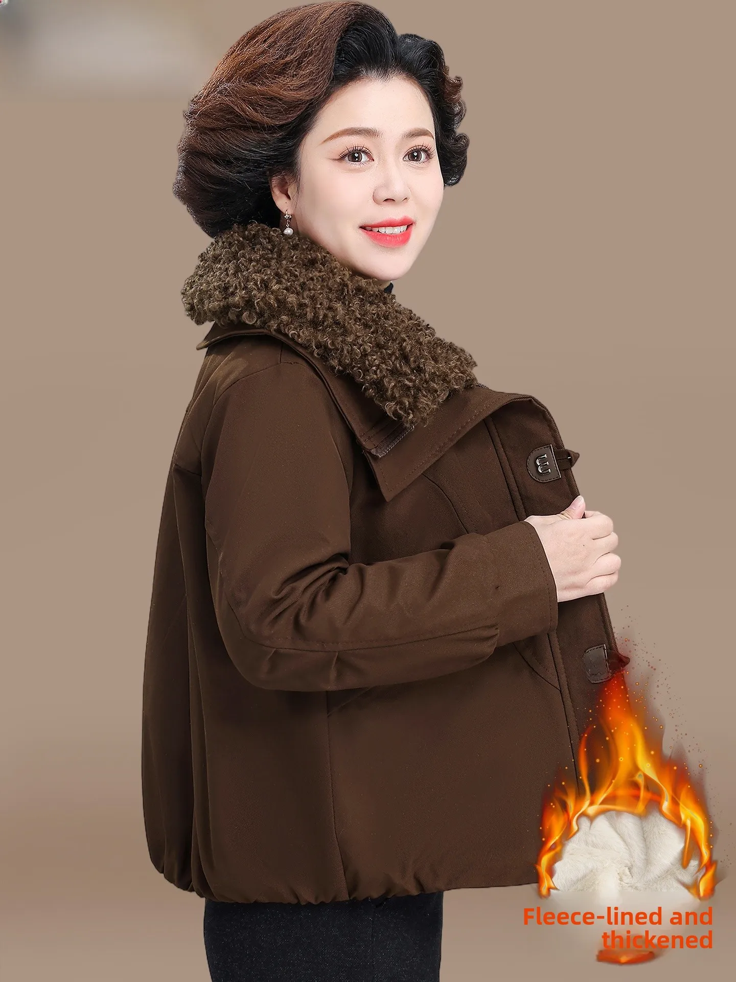 

Thiened Fce Women's Cotton Jaet Winter Faion Sle Loose Fit Long Pants Single Button Closure Warm ly Women's Coat