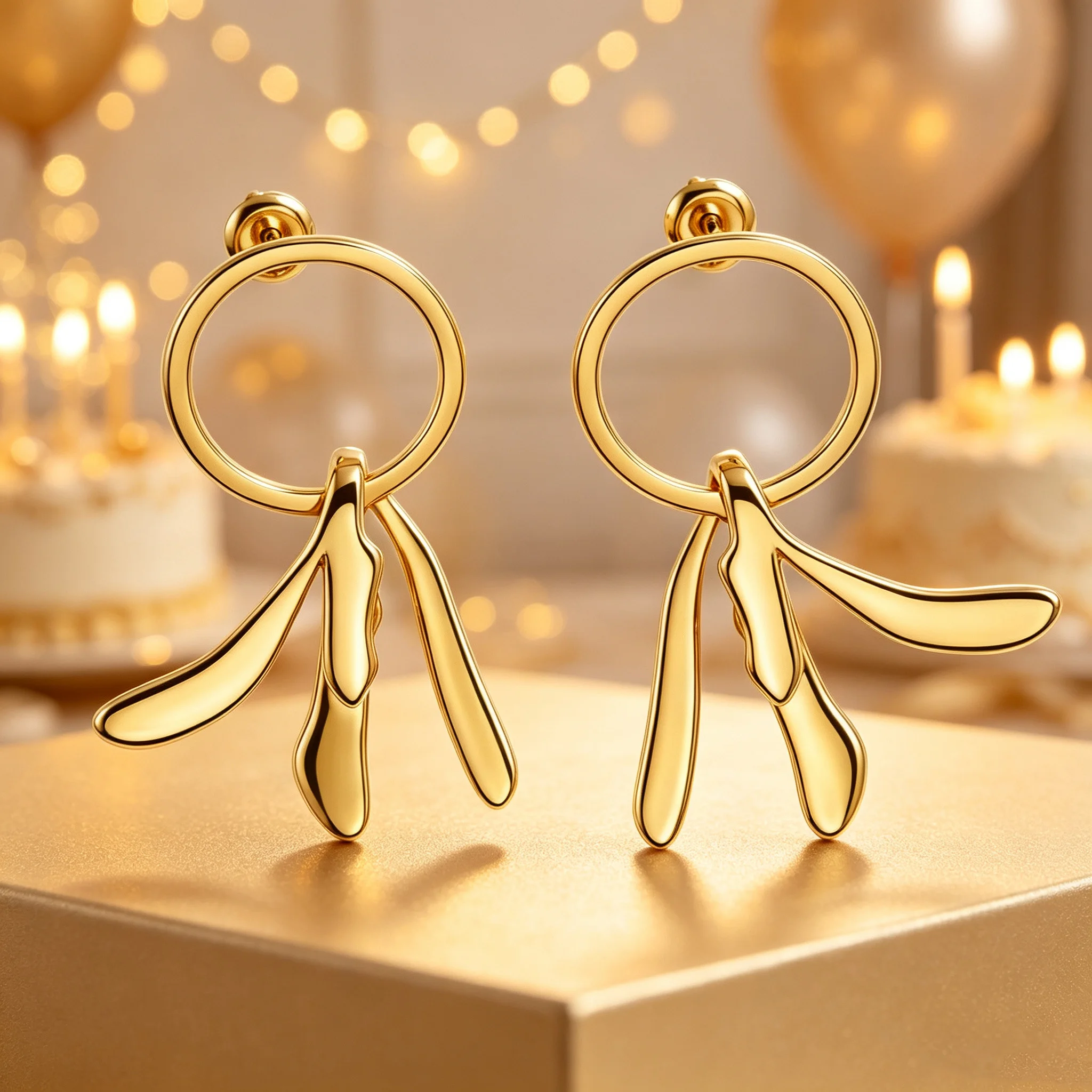 Luxury Geometric Circle Ribbon Drop Earrings For Women Minimalist Gold Metal Dangle Earrings Trendy Daily Party Vacation Gift