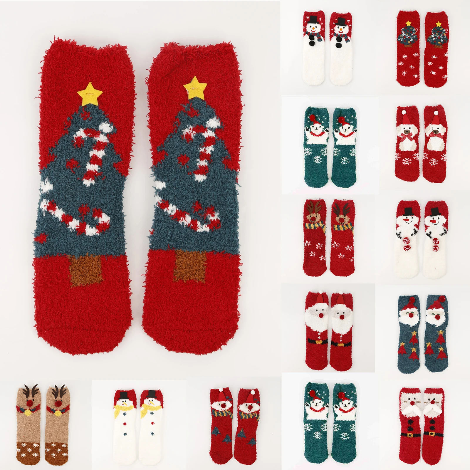 

1 Pair Christmas Socks Coral Fleece Thickened Home Wear Deer Tree Patterned Warm Floor Socks Unisex Cozy Home Stockings