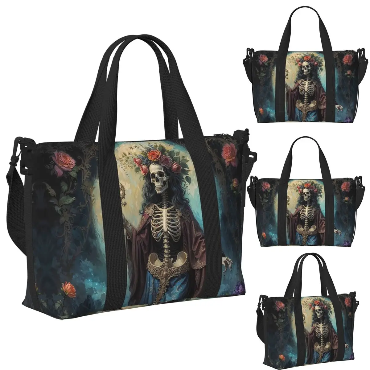 

Санта-Муэрте, испанская пляжная дорожная сумка, большая вместительная сумка-тоут для тренажерного зала, йоги, женская дорожная сумка для покупок