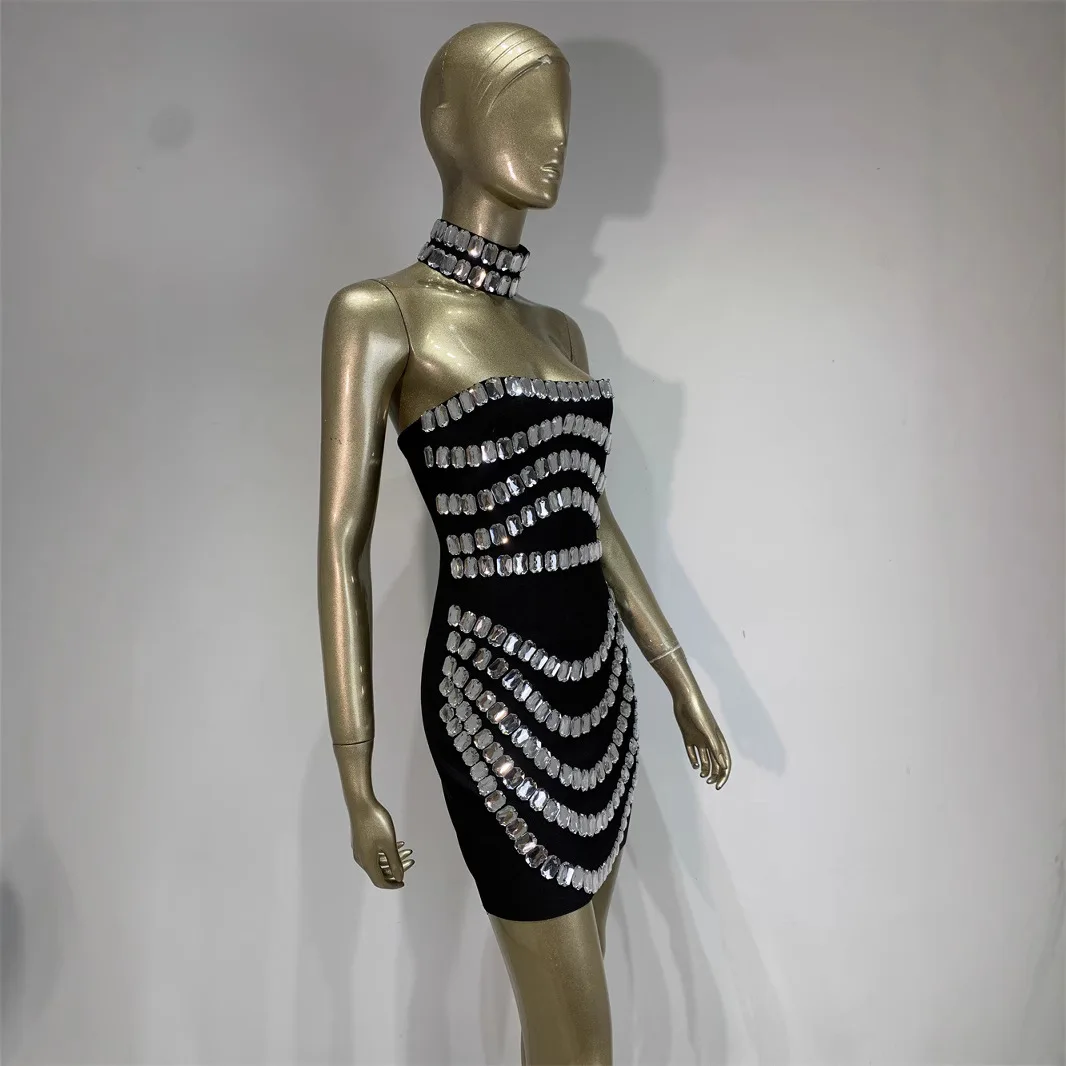 Jupe moulante ornée de cristaux, taille XL, robe de soirée Dr Wrap Sle, robe à bandes en diamant, ajustée, Ele