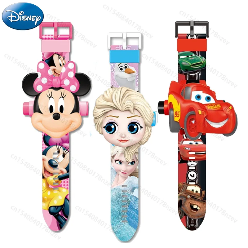 Frozen Elsa Princess Kids Watch Disney Cartoon Minnie McQueen 3D Projection Digital Watches for Boys Girls Toys Gift