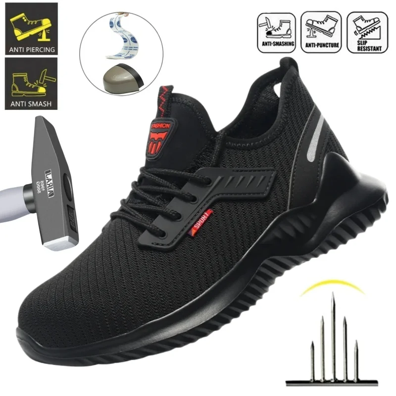 Men's Indestructible Steel Toe Work Boots, Safety Shoes, Anti Smash And Anti Stab Hiking Shoes, Comfortable Protective Shoes