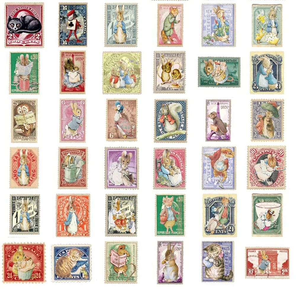 10/30/60pcs Vintage Disney Cartoon Alice in Wonderland Stickers Stamp Cartoon Decals Decorative Stationery Laptop Scrapbooking