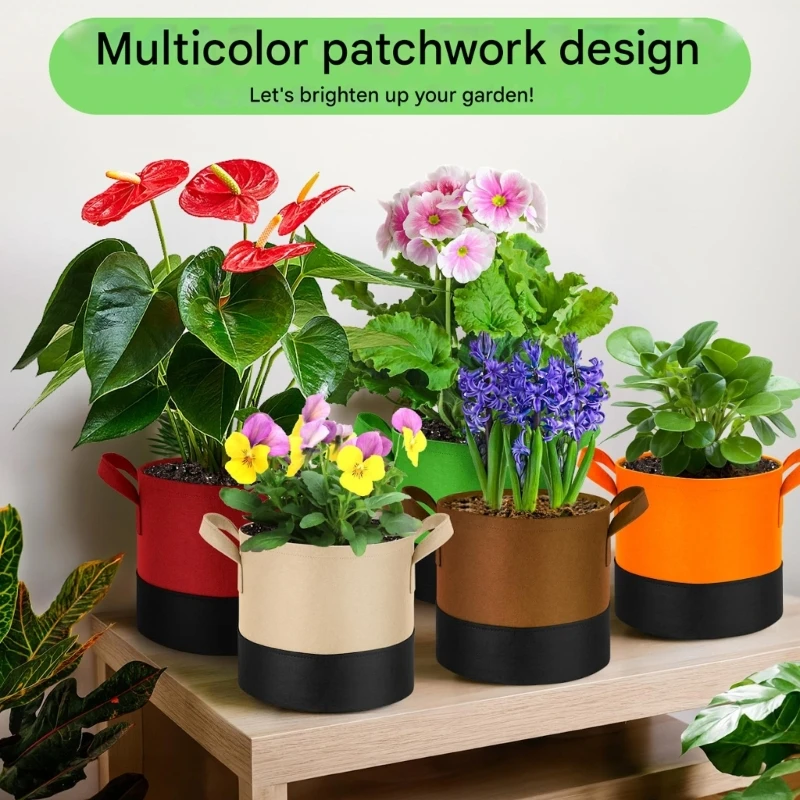 M89A 6 Multicolored Nonwoven Fabric Planting Bags Containers for Enhancing Root Development Suitable for Indoor and Outdoor Use