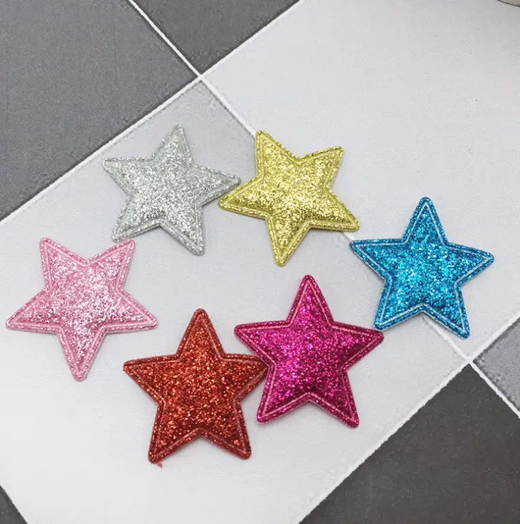 50 pcs/pack 3cm Sparkle Patch Padded Felt Star Shape Garment Applique Decoration DIY Hair Clip Accessory Cute Multi Color Badge