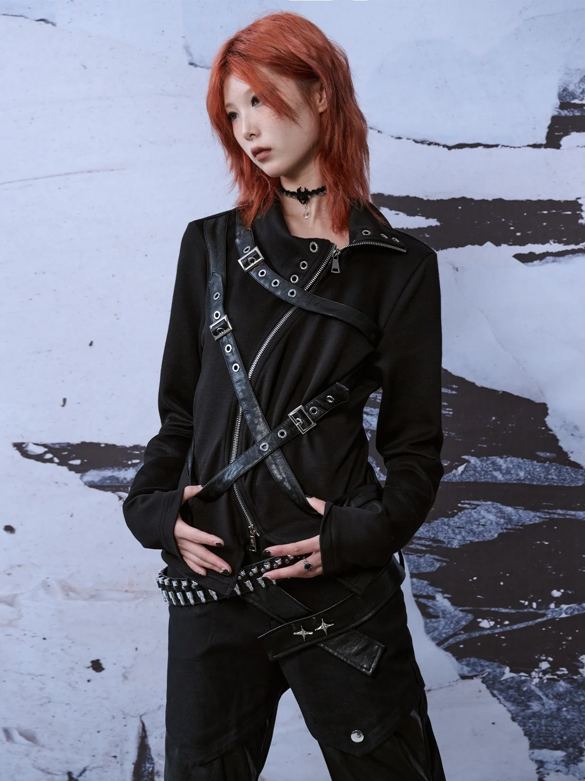 

Женская модная зимняя коллекция: вязаная базовая кофта с высоким воротником, облегающая, с длинными рукавами, в стиле панк-субкультуры, с металлическими элементами, для уличного стиля