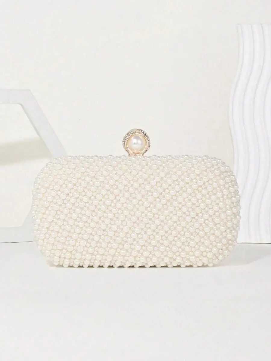 

Elegant Faux Pearl Box Clutch Bag For Women Evening Party Wedding Formal Occasion