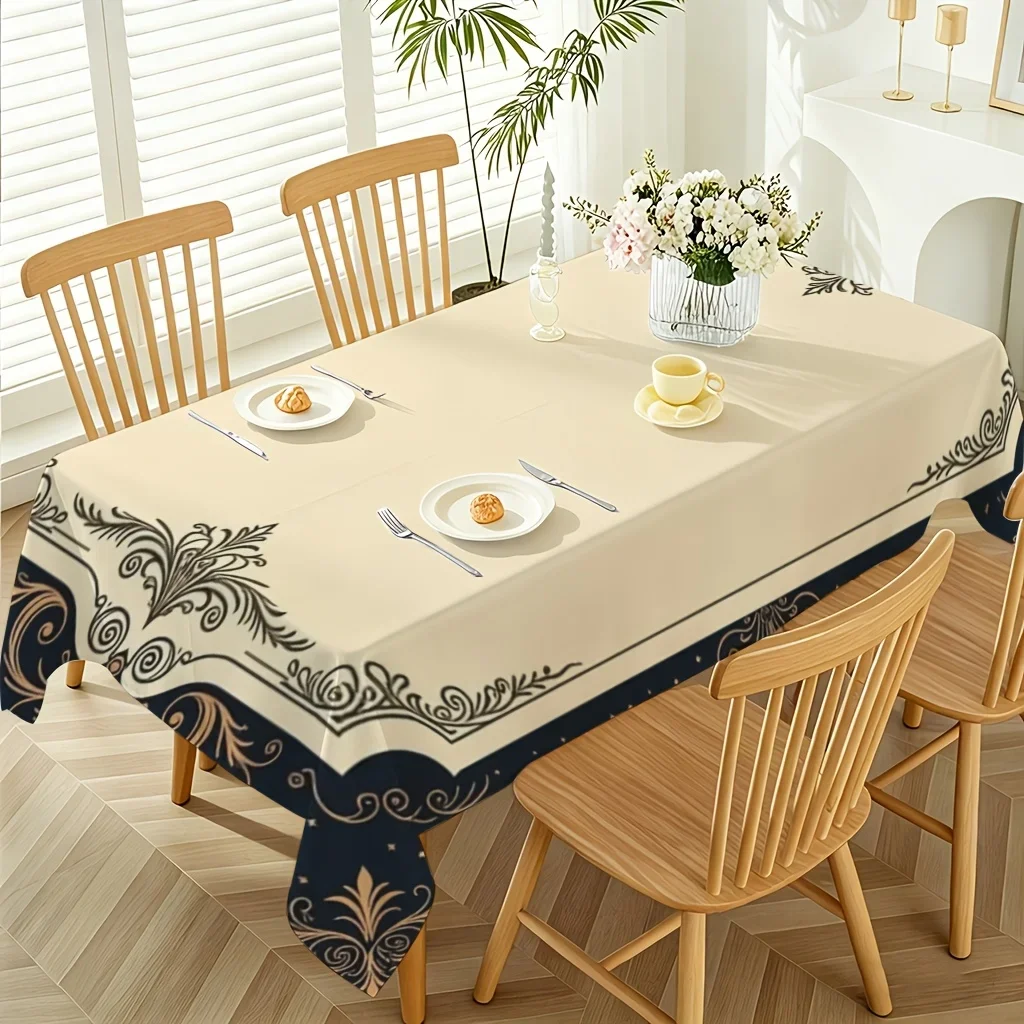One piece. 2D flat print. Elegant gold decorative frame design. Polyester tablecloth. Suitable for wedding banquets.xzj