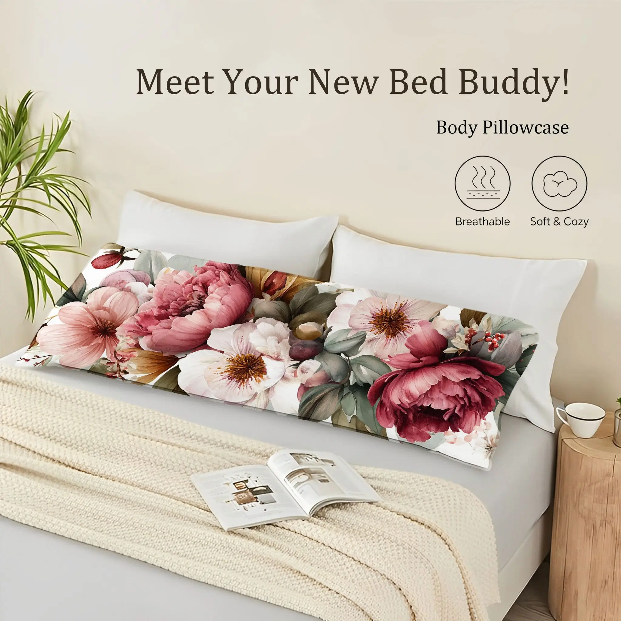 1pc Boho Mandala Floral Body Pillow Case 50.8x137.16 cm - 3D Digital Print, Breathable Polyester, Machine Washable for Bed, Couc