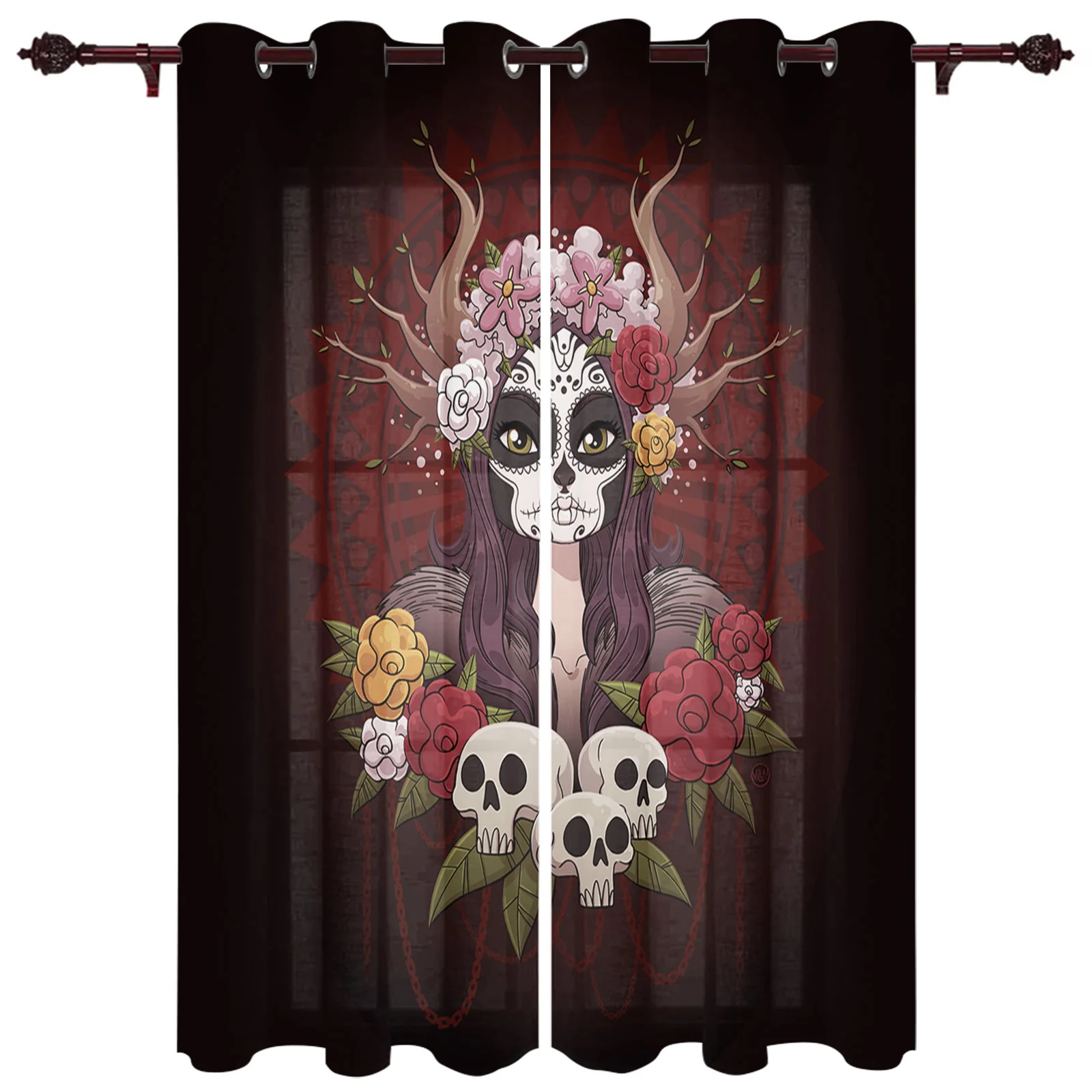 Skull Head Girl Curtains for Living Room Window Curtain for Bedroom Modern Indoor Home Decor Curtains