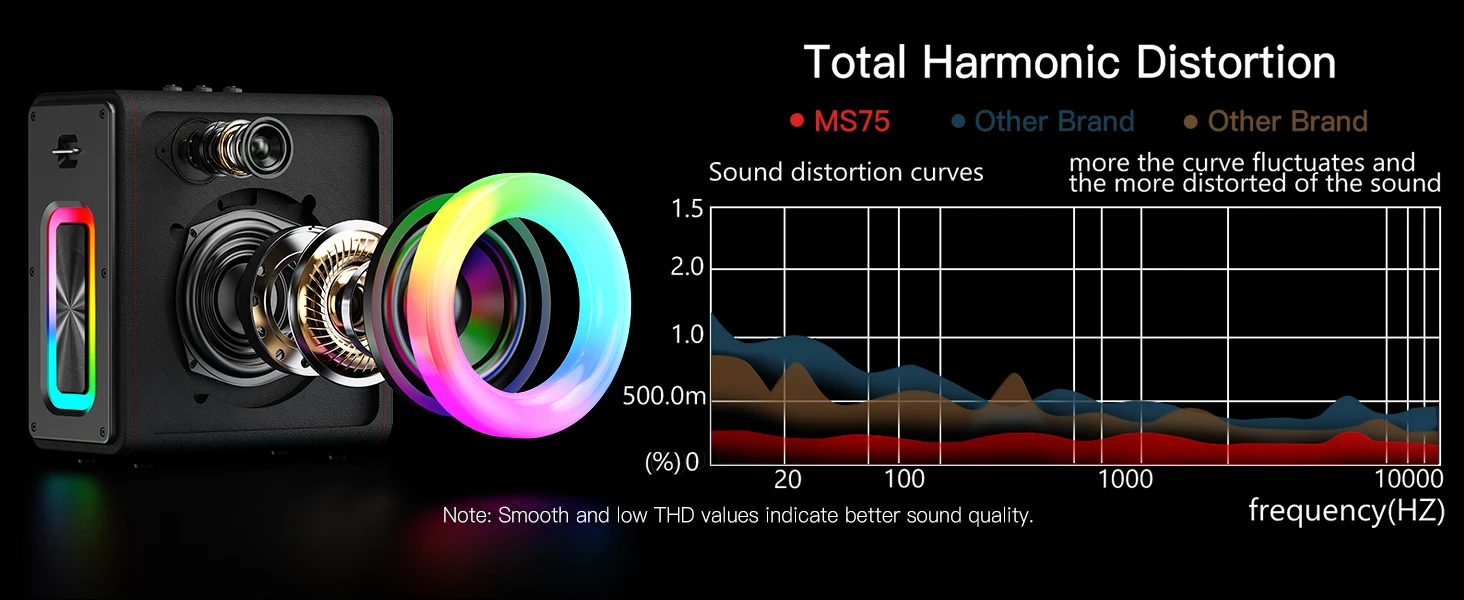 MS75 Karaoke-Maschine, Tragbarer Bluetooth 5.3 Lautsprecher mit 2 Kabellosen Mikrofonen, PA-System mit Tonhöhenkorrektur und Echo-Einstellung – Detail 4