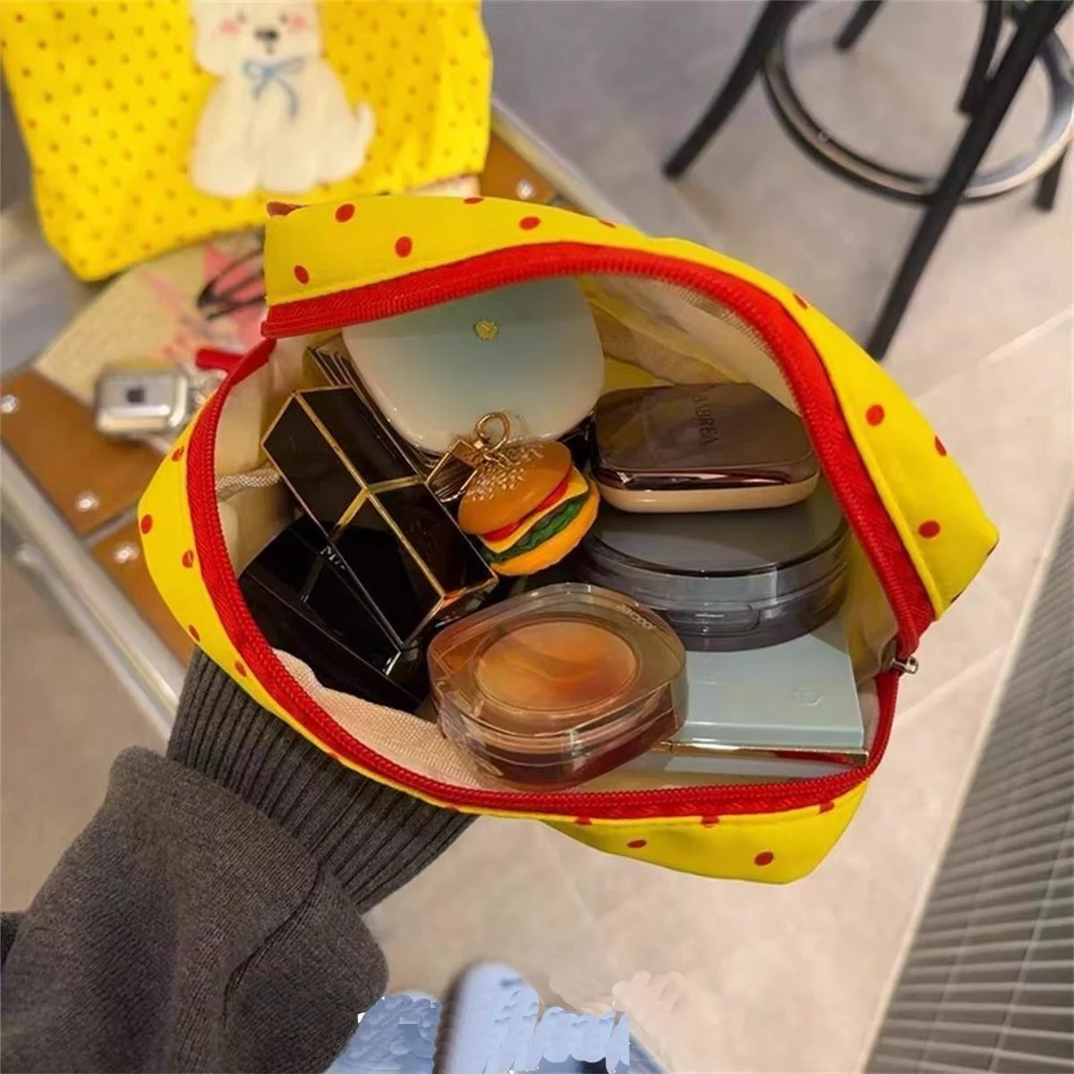 Dream Kitty Round Corner Coin Purse Chef KT Cat Makeup Bag Large Capacity Clutch Bag Student Portable Storage Bag