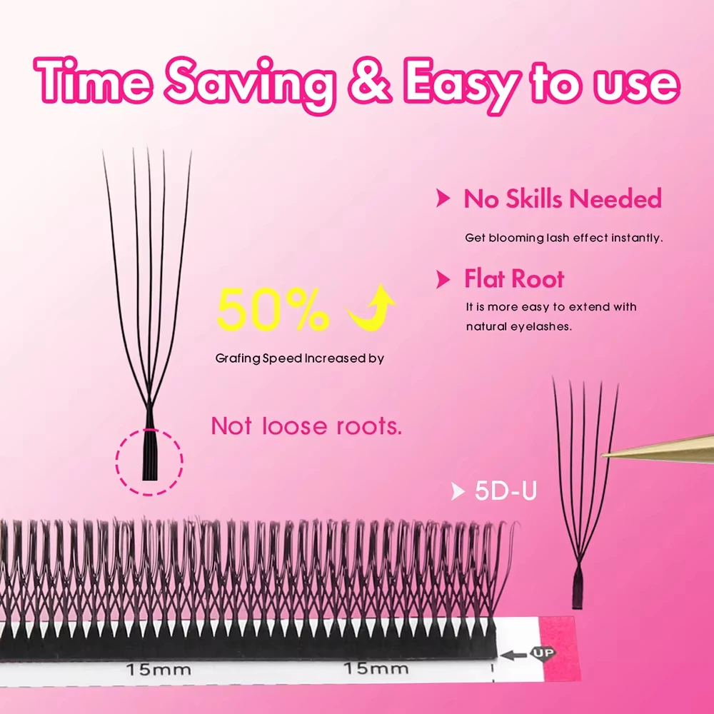 U Shaped 3D/4D/5D/6D Eyelash Extensions 0.07mm Thickness Hand Woven Premade Fan U Eyelashes Ideal for Maquillaje Mujer