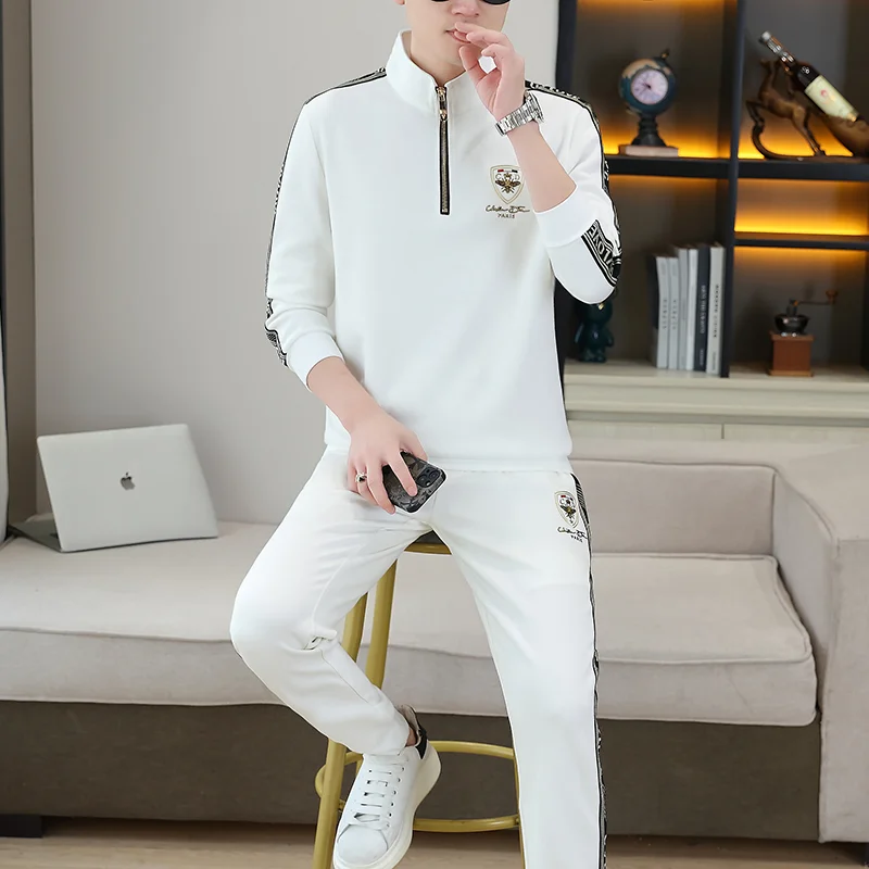 Spring and Autumn New Casual Stand Collar Long Sleeve Hoodie Set Men\'s Fashion Trousers Sports Running Two-piece Set