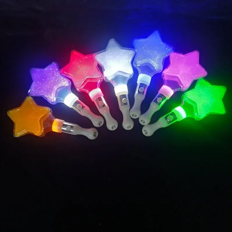 Fun Glowing Colorful Five Pointed Star Flash Light LED Stick Fairy Wand Cheer Luminous Toy Party Decoration glow party