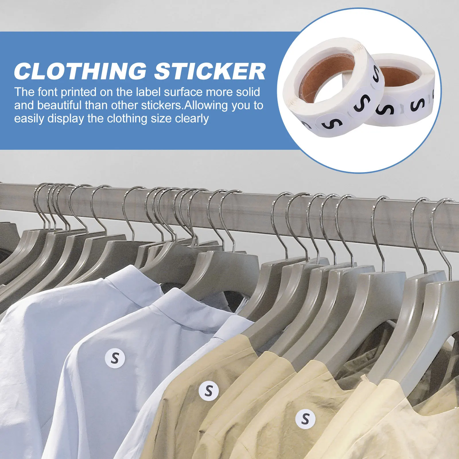 2 Roll Premium Clothing Size Stickers Self-Adhesive Multi-Functional Round Label for Gloves Hats Shirts Sweaters Coats