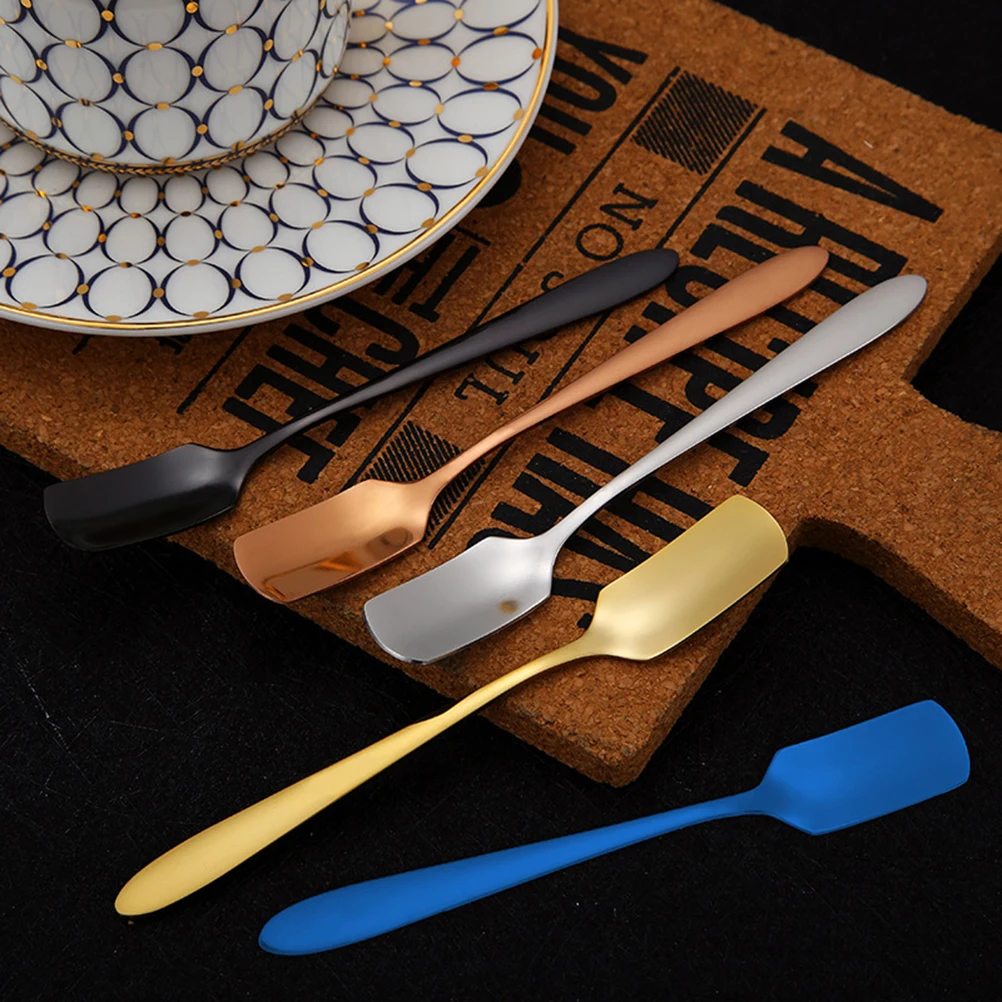 

304 Stainless Steel Long Handle Square Mixing Spoon For Iced Tea Coffee Dessert Silver Sundaes Stirring Spoon