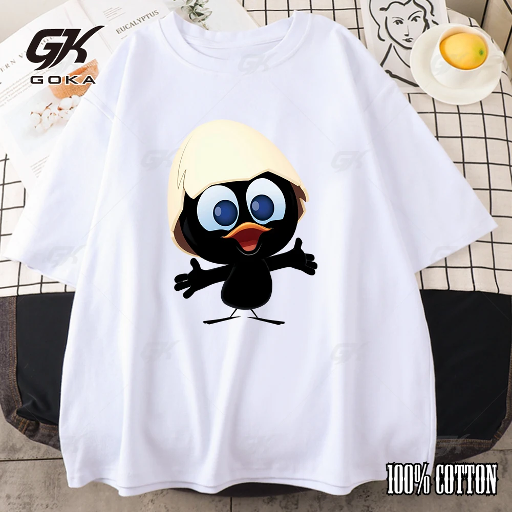 Summer Sunlight Casual Men Calimero Cartoon pattern  T Shirt Painted Funny Women T Shirt Cotton Short Sleeve