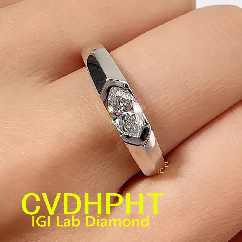 Bague en or blanc massif platine pt950, bague en diamant de laboratoire IGI, forme radiante, couleur DE, bague de mariage ﻿