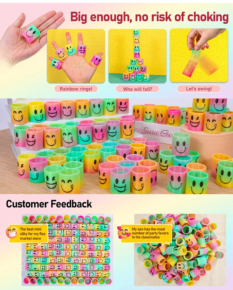 Regenbogen-Federringe in verschiedenen Größen, bunte, flexible Partygeschenke für Kinder, Geburtstagsgastgeschenke, Piñata-Füller-Set – Detail 7