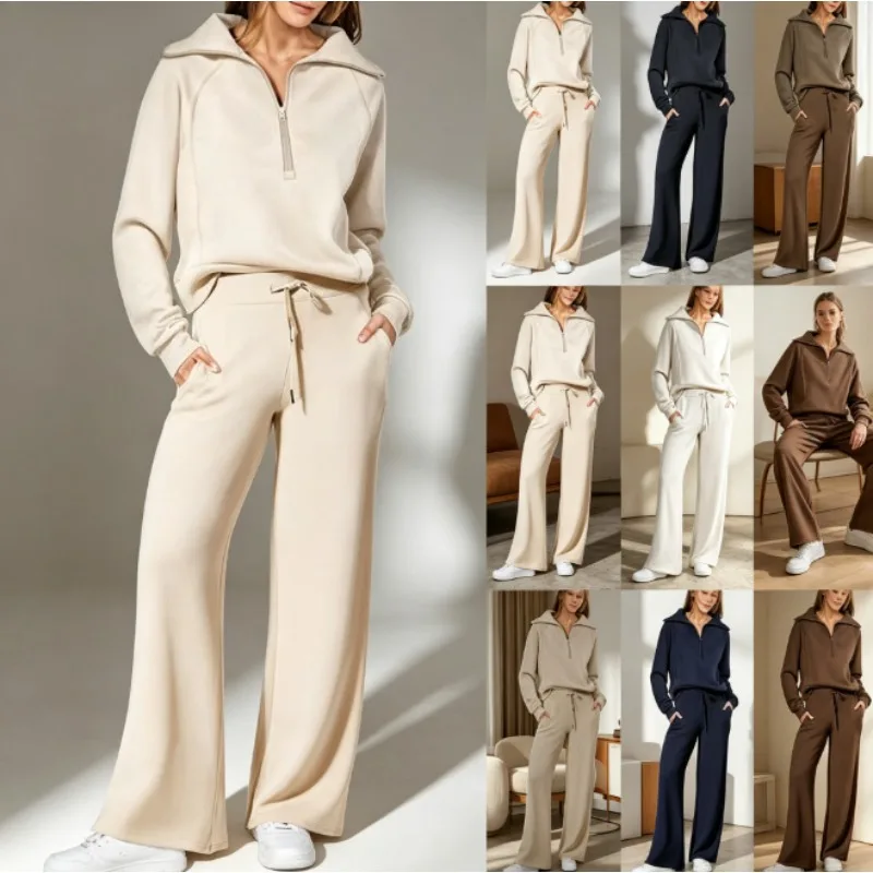 2025 Fashion Casual Sweatsuit Women Cropped Jacket High Waist Sweatpants Lightweight Stretchy Streetwear