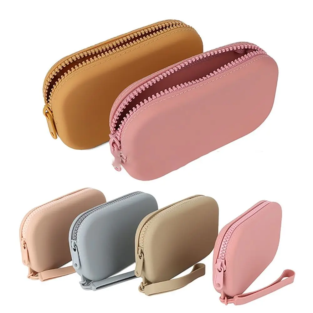 Sac cosmétique en silicone pour étudiants, pochette étanche, fermeture à glissière lisse, poudres de voyage, portefeuille simple, porte-monnaie