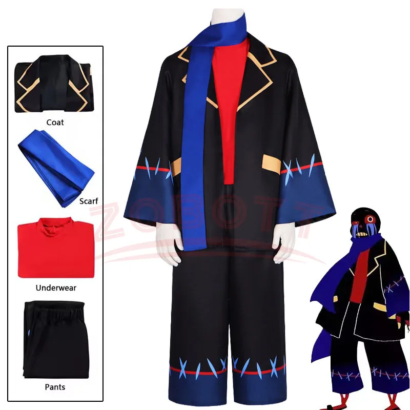 

Anime Error Sans Cosplay Costume Anime Frisk Blue Trench Pants Uniform Suit and Scarft Set Halloween Party Role Sans Clothing