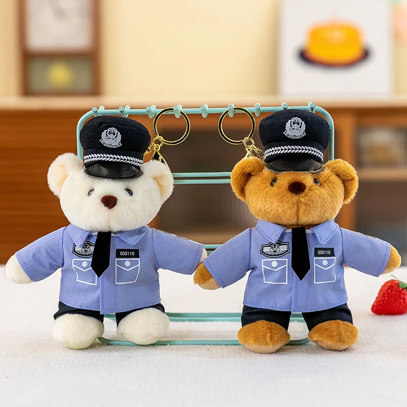 New Cartoon Cute Firefighter Police Series Bear Plush Doll Keychain Pendant Creative Bear Plush Stuffed Toys Children's Gifts