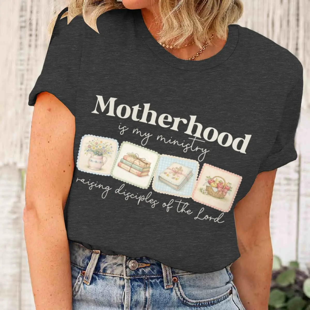 Motherhood T-shirts For Women Vintage Plant Books Christianity Print T Shirt Short Sleeve Tops Mama Life Ladies Crewneck Tshirt view 4