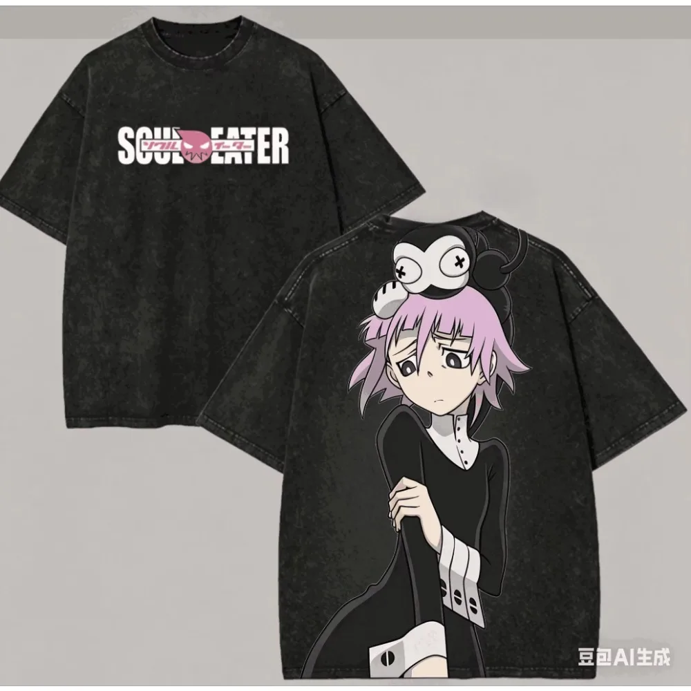 Soul Eater Washed Graphic T‑shirt 2026 New Model Unisex Personality Year‑round Retro Fashion Cotton Streetwear Tops