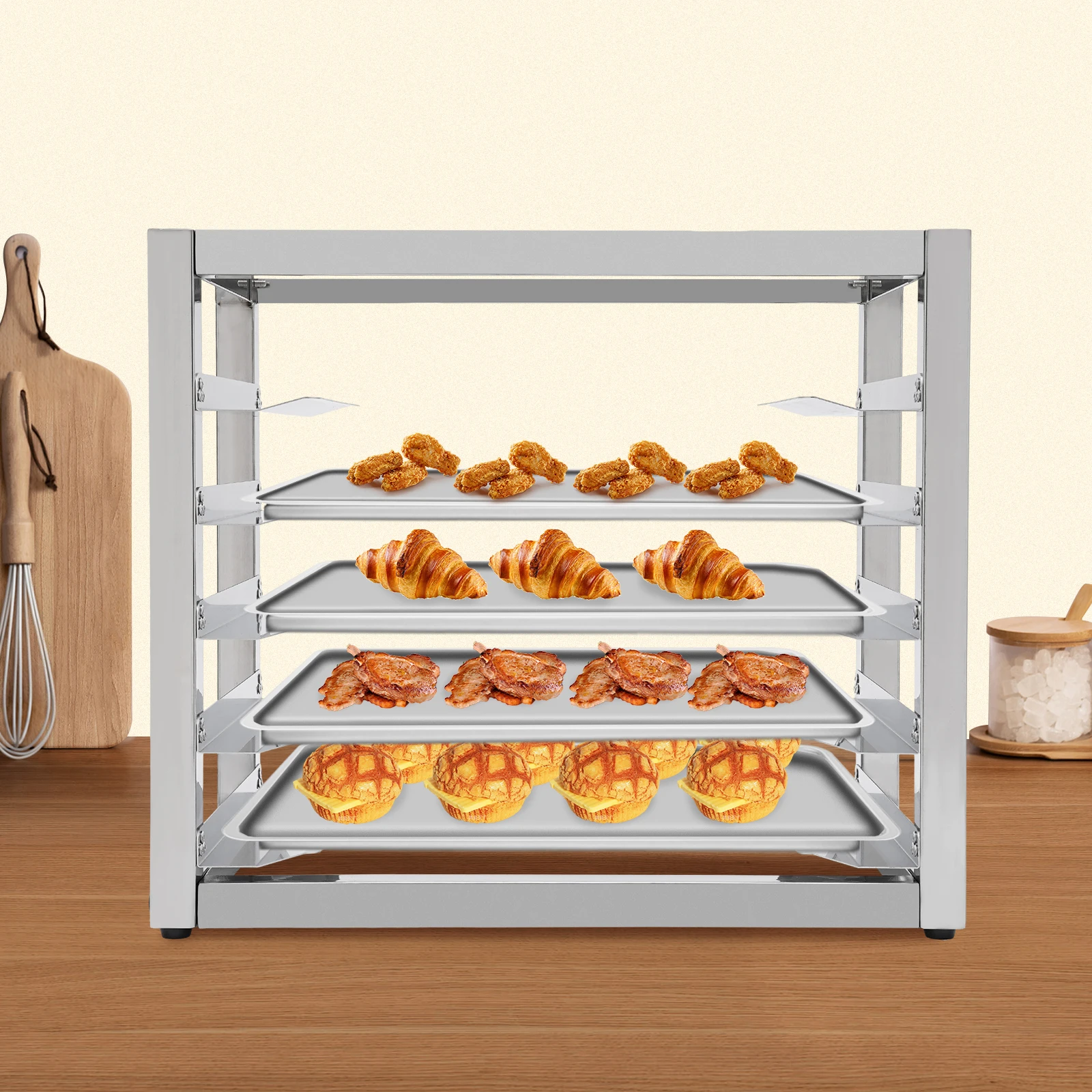 

5 Tiers Stainless Steel Pan Rack - Commercial & Home Silver Restaurant Baking Tray Storage Organizer (20kg Per Shelf Capacity)