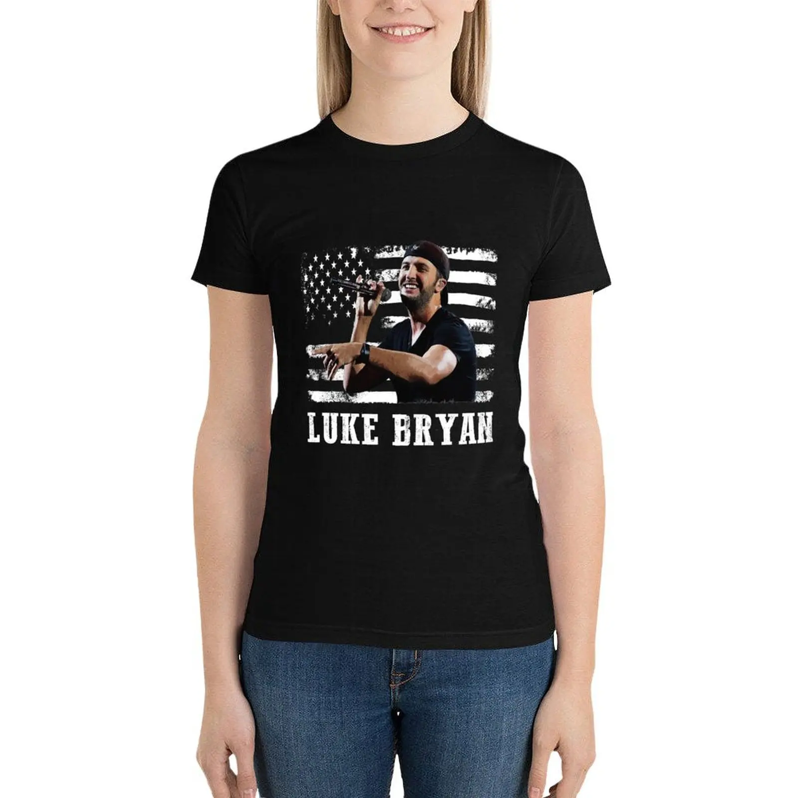 

Distressed American Flag Music Luke Legend T-Shirt summer tops tees female white t-shirts for Women