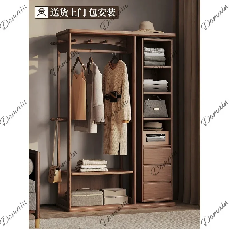 VP Solid Wood Rotating Full Length Mirror Coat Rack Stand with Hooks, Multifunctional Clothes Hanger Organizer for Bedroom