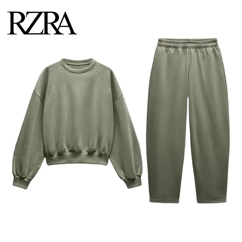 RZRA2024 new autumn and winter women\'s loose basic round neck long-sleeved sweatshirt straight elastic waist casual trousers