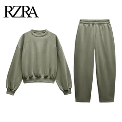 RZRA2024 new autumn and winter women's loose basic round neck long-sleeved sweatshirt straight elastic waist casual trousers