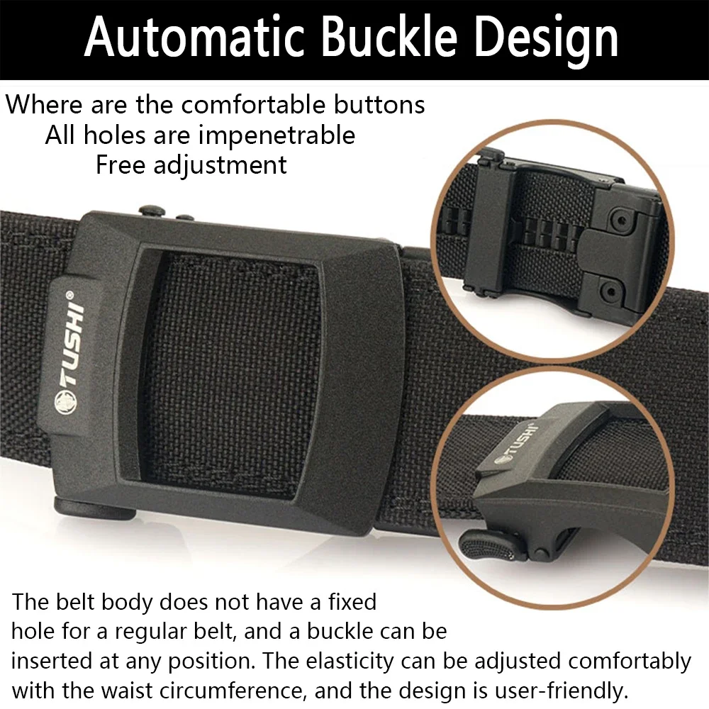 TUSHI Brand 4.3cm Wide Thickened gun hanging double-layer nylon waist belt versatile outdoor men tactical automatic buckle