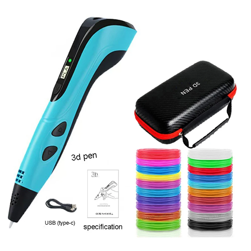 3D Printing Pen With PU Travel Bag LCD Display Screen 1.75mm PLA DIY Drawing Birthday Christmas Gifts Children Painting Toys