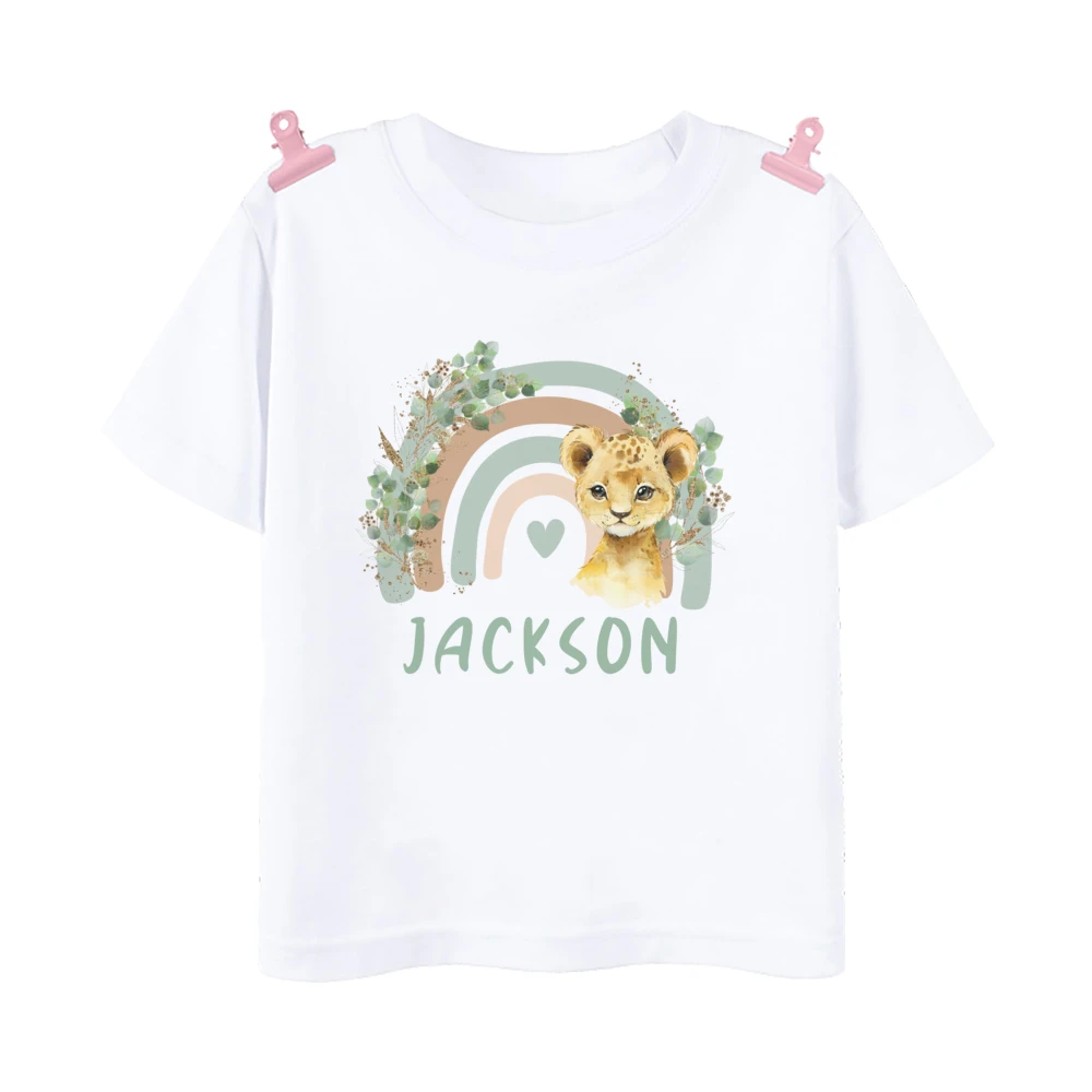 Personalized Birthday Shirt Rainbow T-Shirt Wild Tee Boys Girls Birthday Party Outfit Wild Animal with Name Clothes Kids Gifts