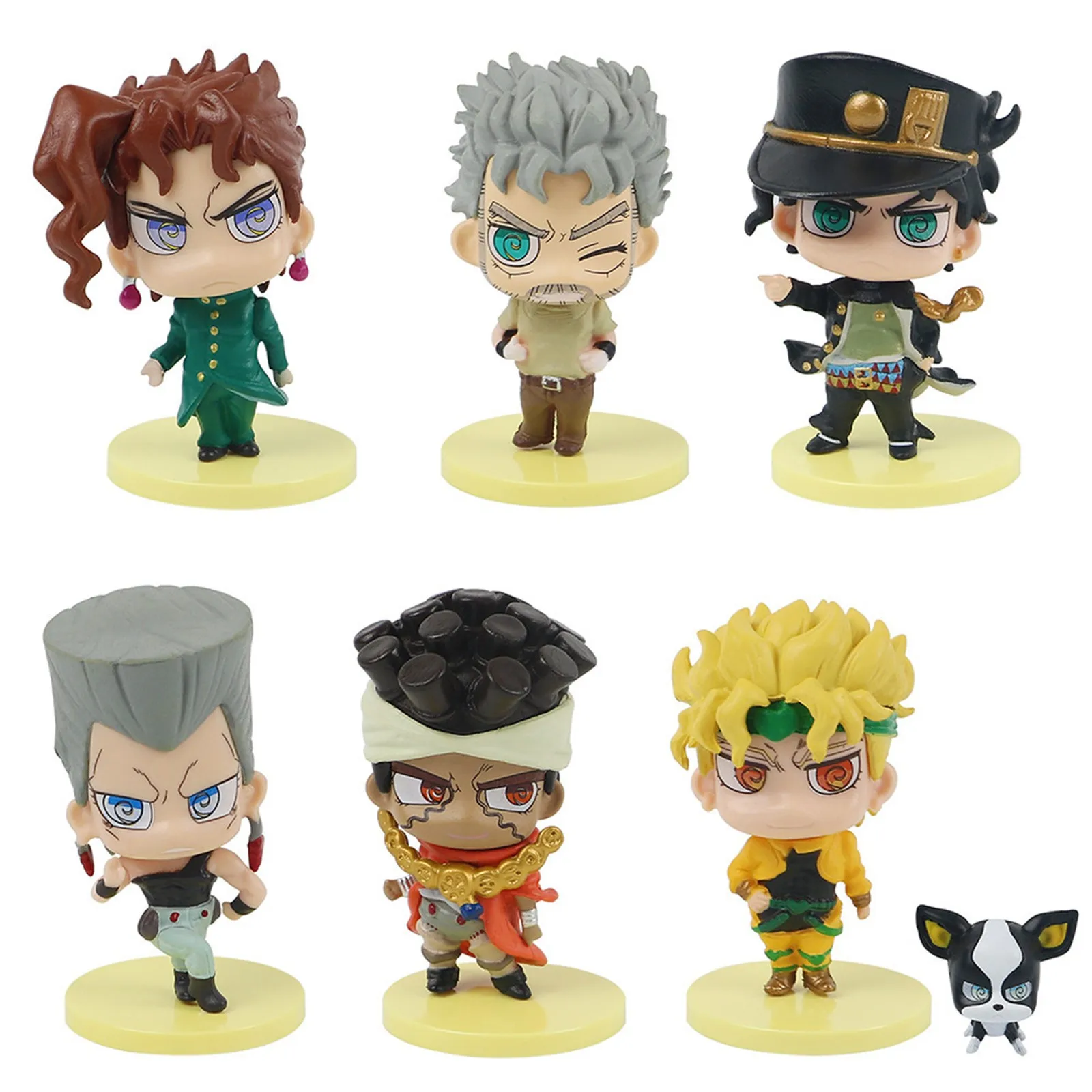 7pcs JoJo's Bizarre Adventure JoJos Jean Pierre Polnareff Kakyoin Noriaki Dio Brando Kujo Jotaro Action figure Toys Doll Gift