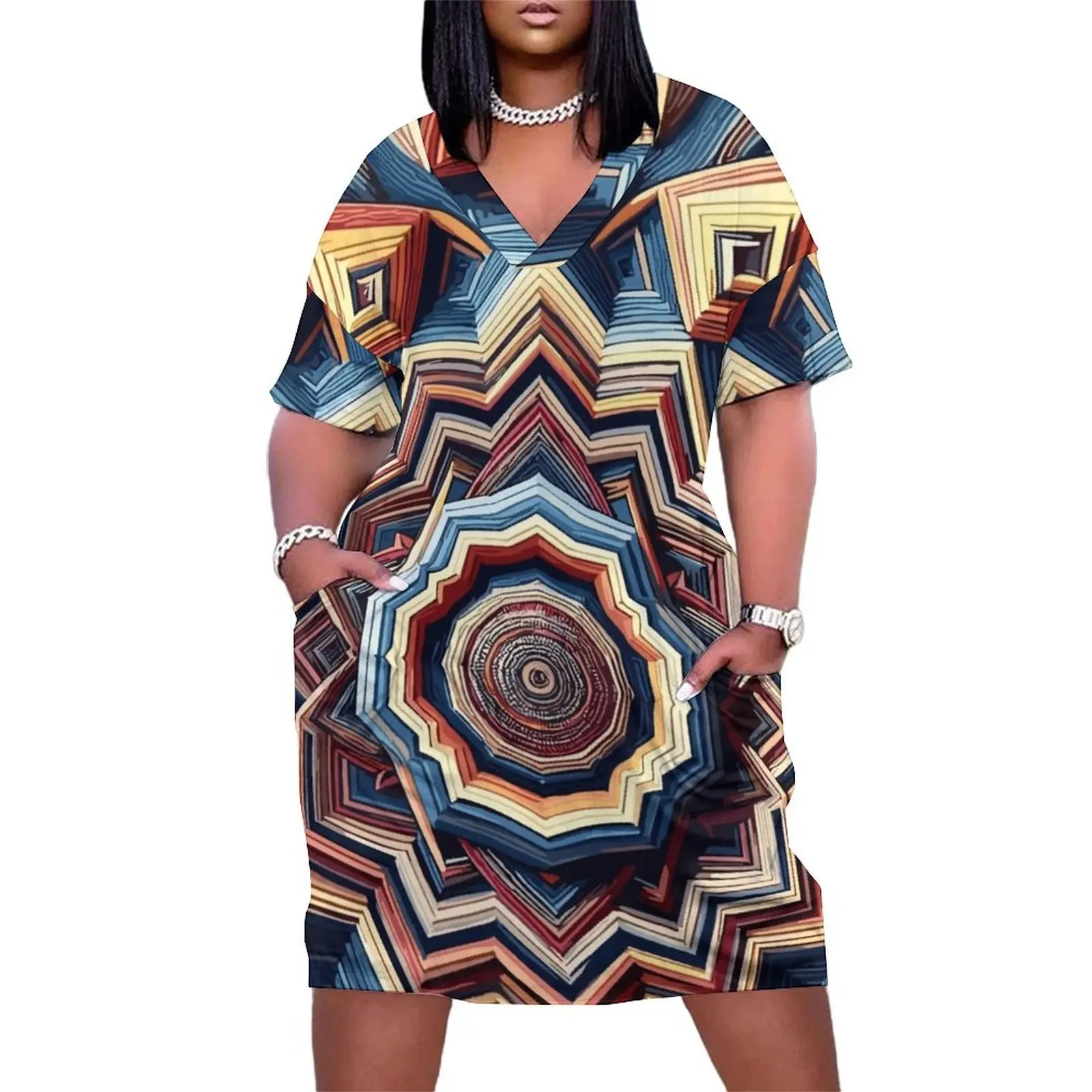 Hypnotic Abstract Kaleidoscope Sequence Patterns v3 Loose Pocket Dress Elegant gown purple dress