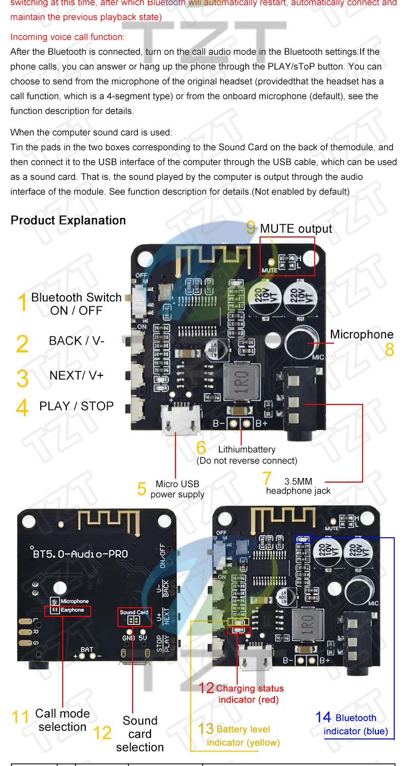 1/3 Stück Bluetooth-Audio-Empfängerplatine Bluetooth 5.0 MP3 Verlustfreie Platine Drahtloses Stereo-Musikmodul mit Leistungsverstärker – Detail 22