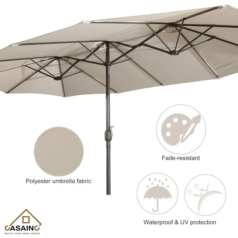 Parapluie rectangulaire double face avec base, extra large, marché extérieur, double manivelle pour jardin, terrasse, pelouse, 15 pieds