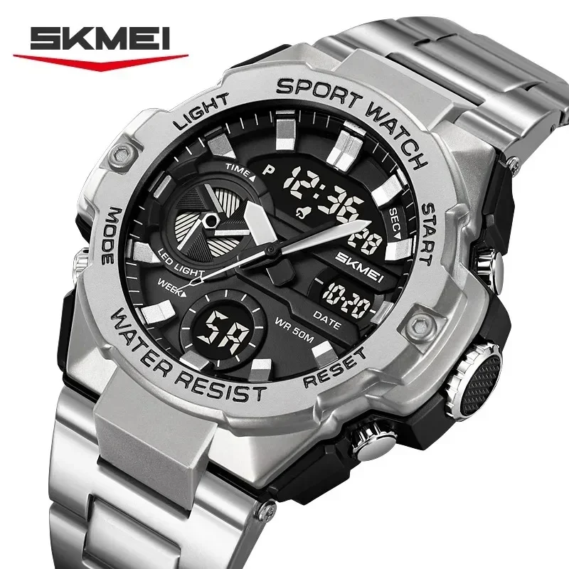 SKMEI Latest 2Time Sports Fashion Digital Electronics Watch LED Light Quartz Watches For Men Waterproof Alarm Wristwatches