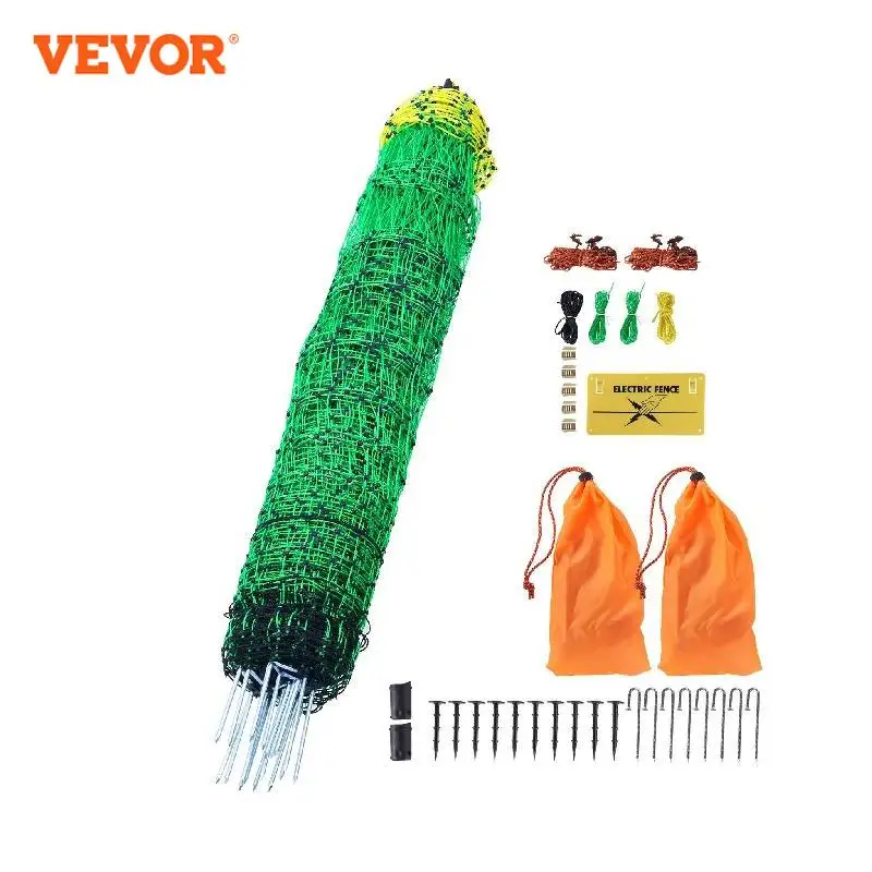 

VEVOR Electric Fence Netting 48" H x 100' L PE Net Fencing Kit with Posts & Double-Spiked Stakes Utility Portable Mesh for Ducks