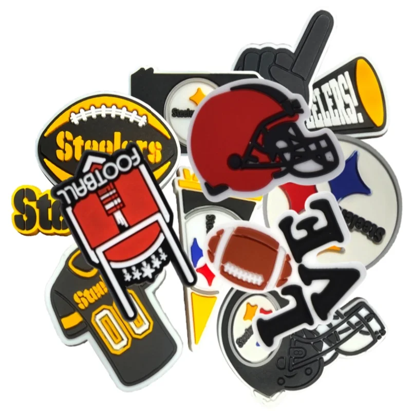 12Pcs Football Shoe Charm for Crocs Bubble Slides Sandals,Sp