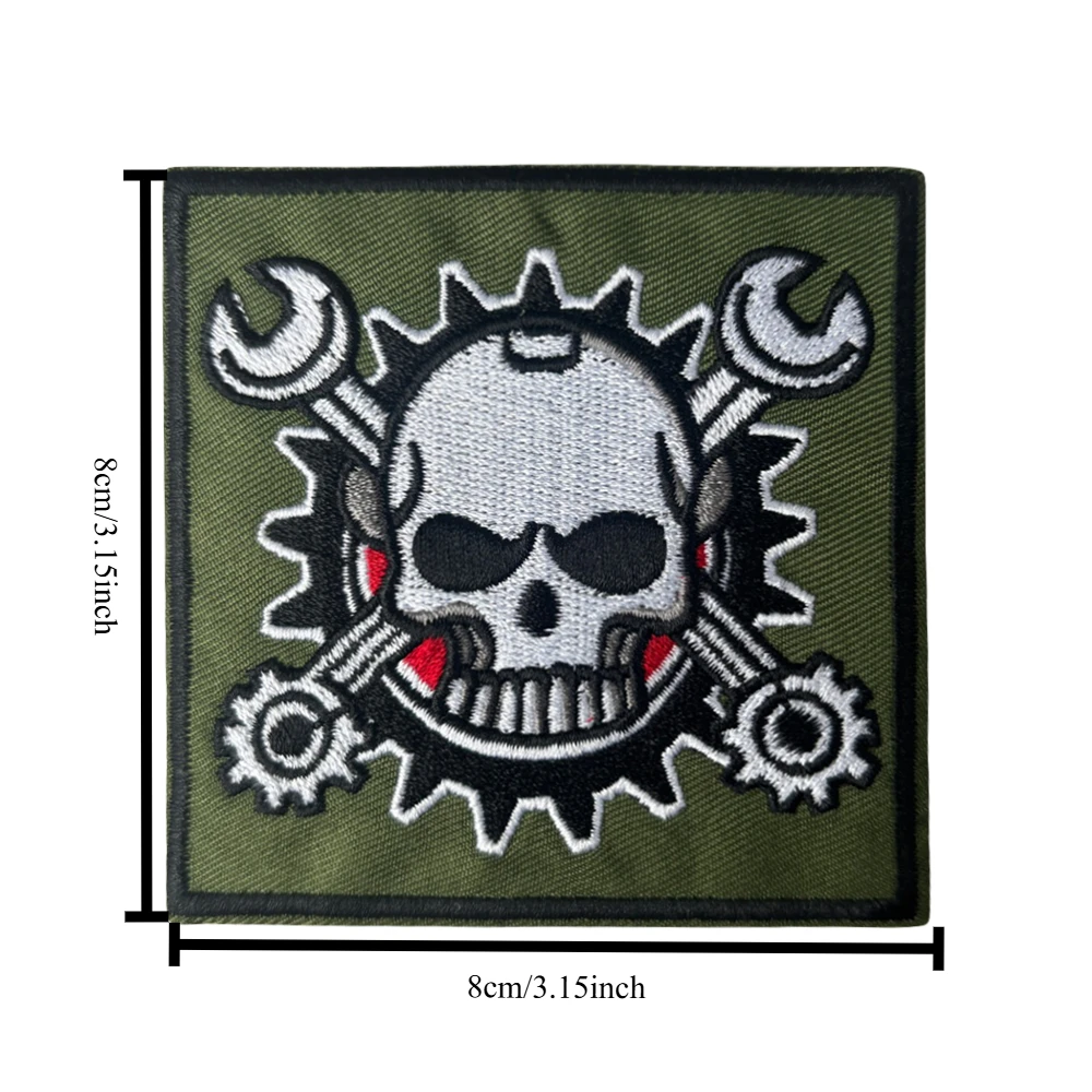 Parche táctico bordado calavera mecánica con gancho y bucle