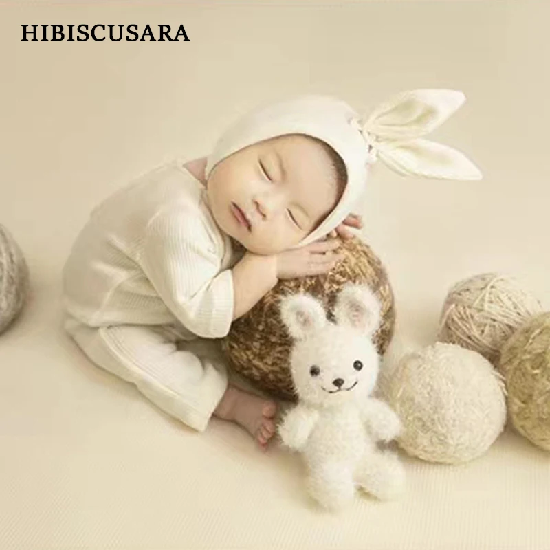 Newborn Baby Photography Costumes Rabbit Clothing Sets Bunny Hat Romper Doll 3pcs Set Infant Boy Girl Photo Shoot Clothes Outfit