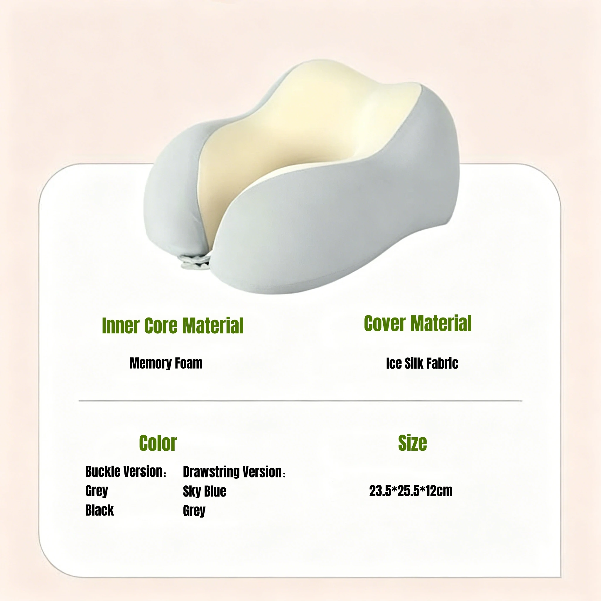 Inaepeak Memory Foam U-Shaped Neck Pillow Ergonomic 360° Cervical Support for Travel Airplane Train & Car Use